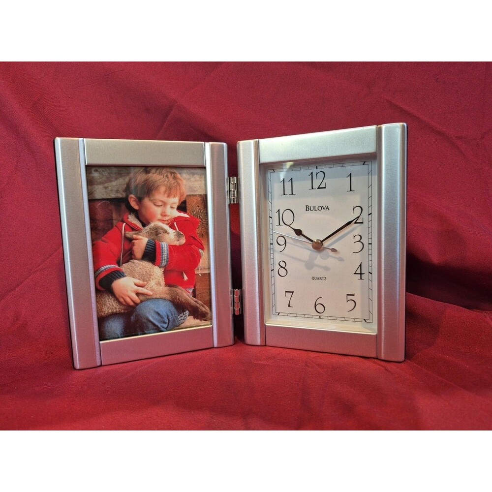 New (Other) Bulova Hinged Quartz Clock  3″x5″ Picture Frame